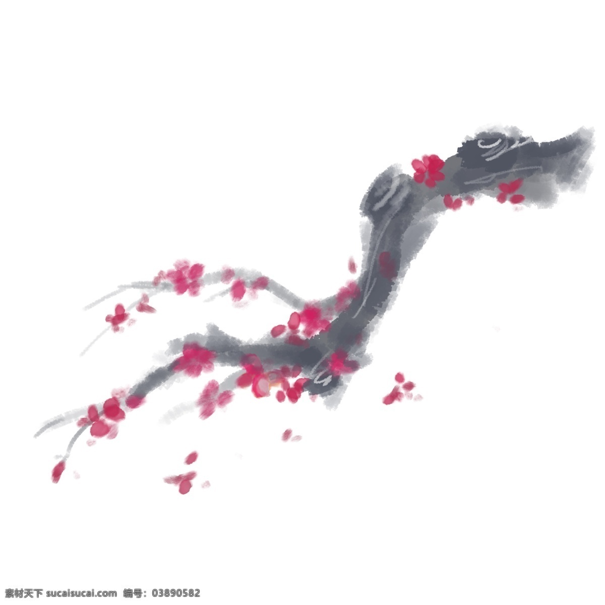 腊梅 梅花 水墨 插图 招贴 商业海报 淡雅 水彩 手绘 花瓣 植物 红色 树枝 枝干