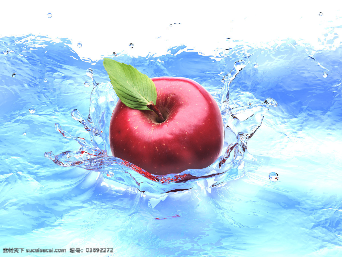 红苹果 绿叶 苹果 生物世界 水滴 水果 水花 水中 设计素材 模板下载 水中苹果 水珠水滴 叶子 美味水果