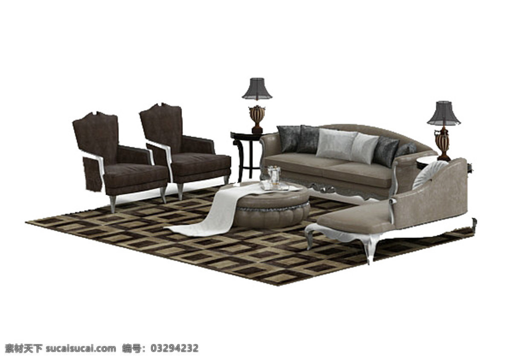皮革 沙发 模板下载 素材图片 地毯 茶几模型 客厅效果图 max 白色