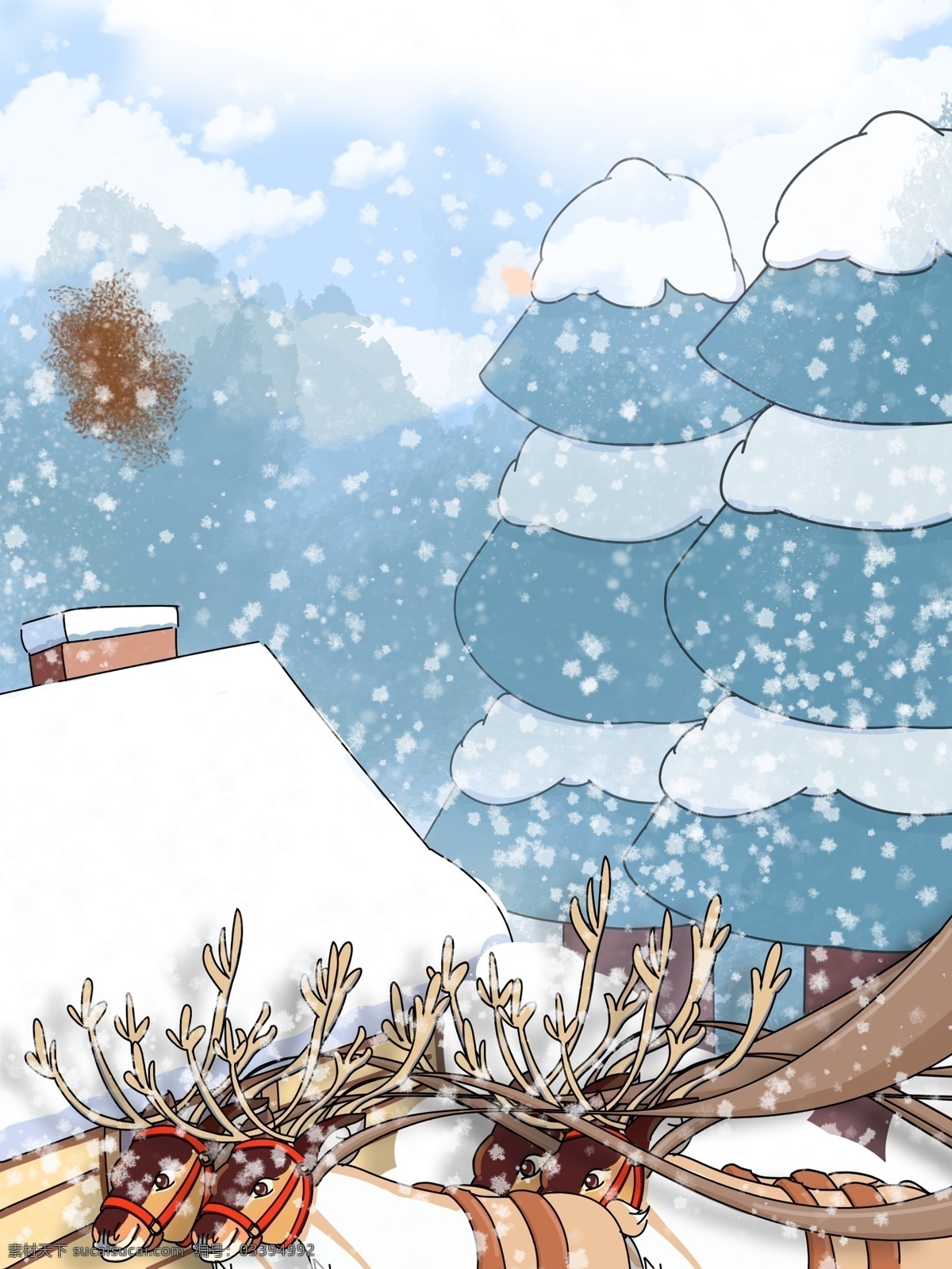 手绘 冬季 雪地 麋鹿 背景 冬天 圣诞背景 背景图 广告背景 手绘背景 psd背景 促销背景 背景展板图