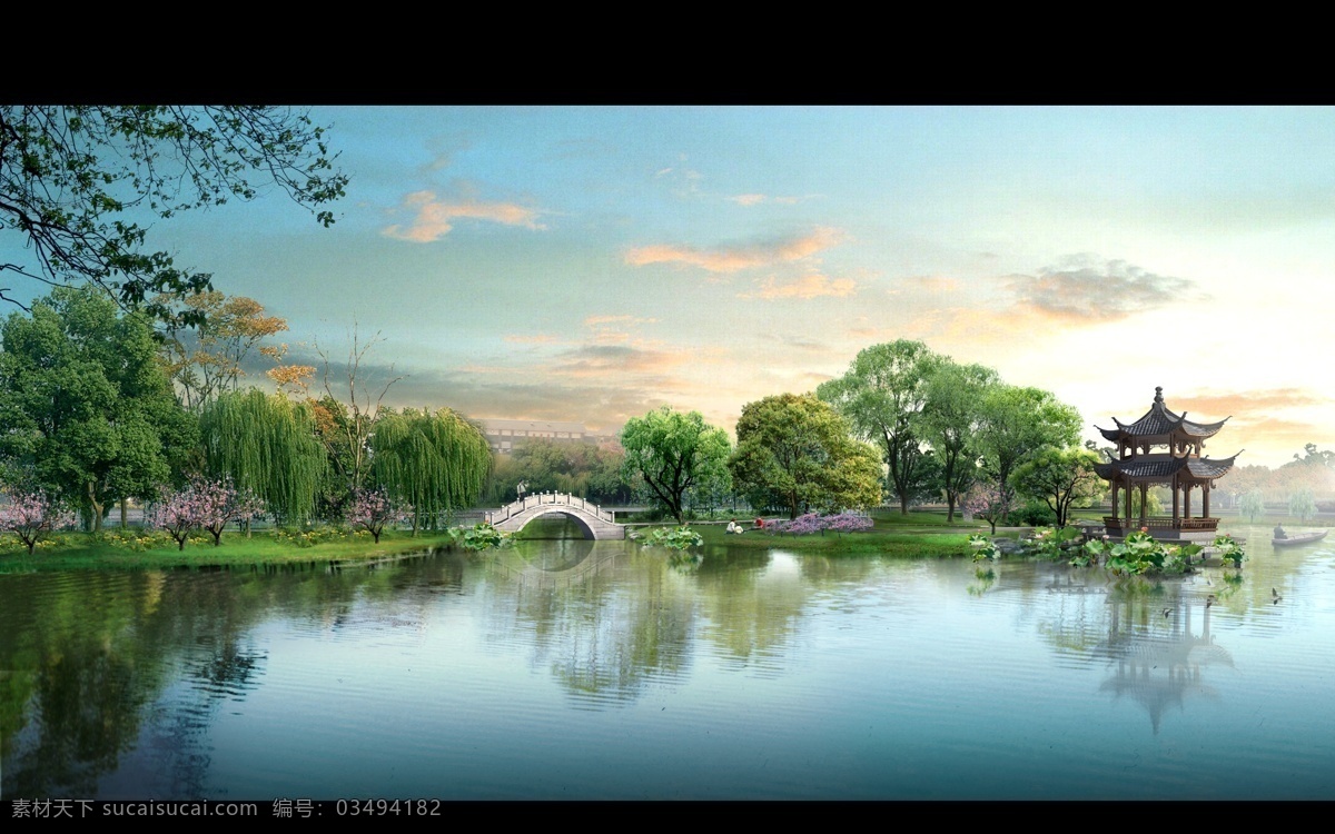 荷塘拱桥 园林 荷塘 中式院林 古亭 亭园 荷塘亭院 石桥 拱桥 公园 古建公园 中式公园 效果图 环境效果图 环境设计 分层效果图 ps效果图 效果图系列