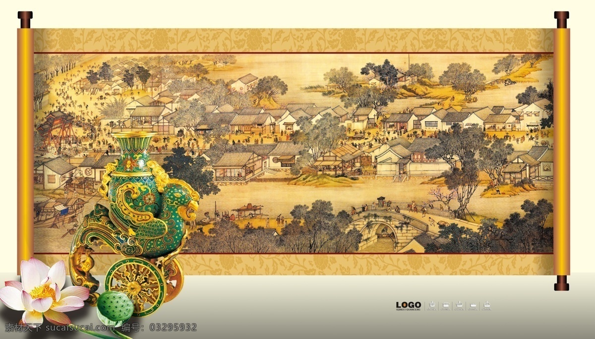 清明上河图 清明上河 古画 画轴 清明上河图画 卷轴 香炉 中国传统文化