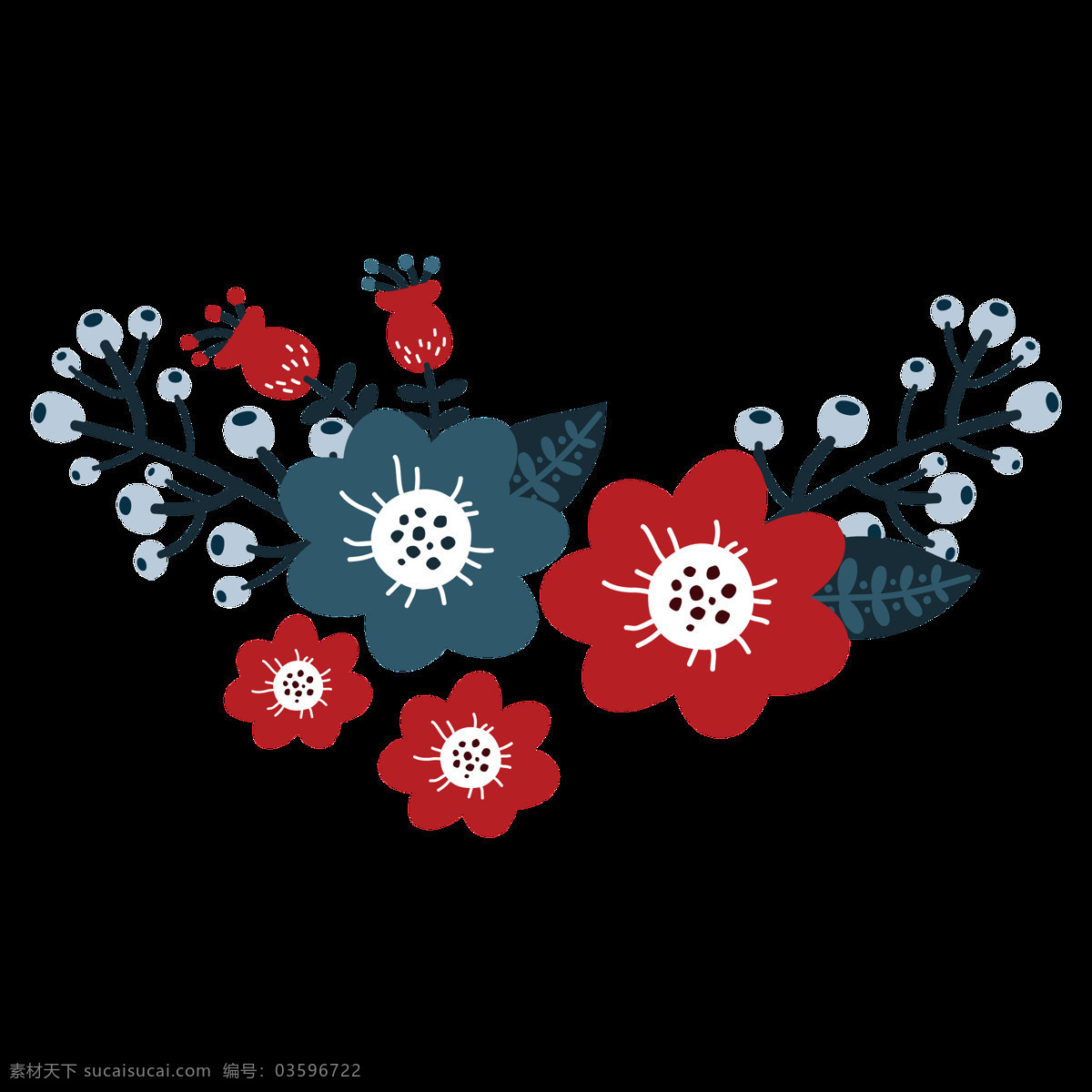 手绘 美丽 植物 大 红花 透明 花朵 红色 花蕊 蓝色 免扣素材 透明素材 野果 装饰图片