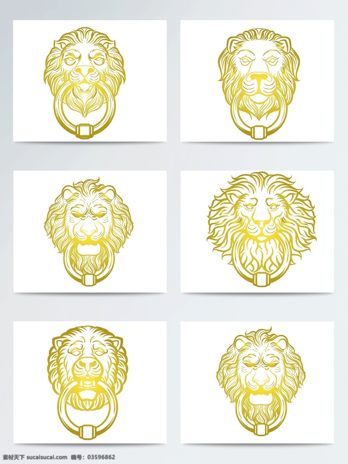 ai格式 金色 金色门环 开门红 门把 门环 狮子 狮子门环 矢量门环 矢量素材 手绘狮子门环 手绘