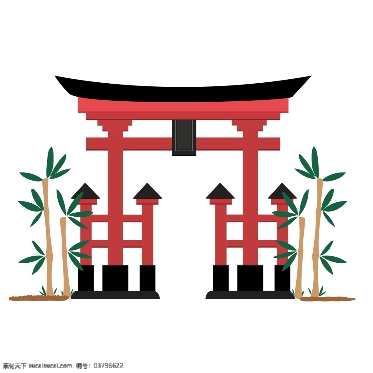 卡通 日 系 富士山 元素 图案 竹子 日系元素 红色 简约 创意元素 手绘元素 psd元素