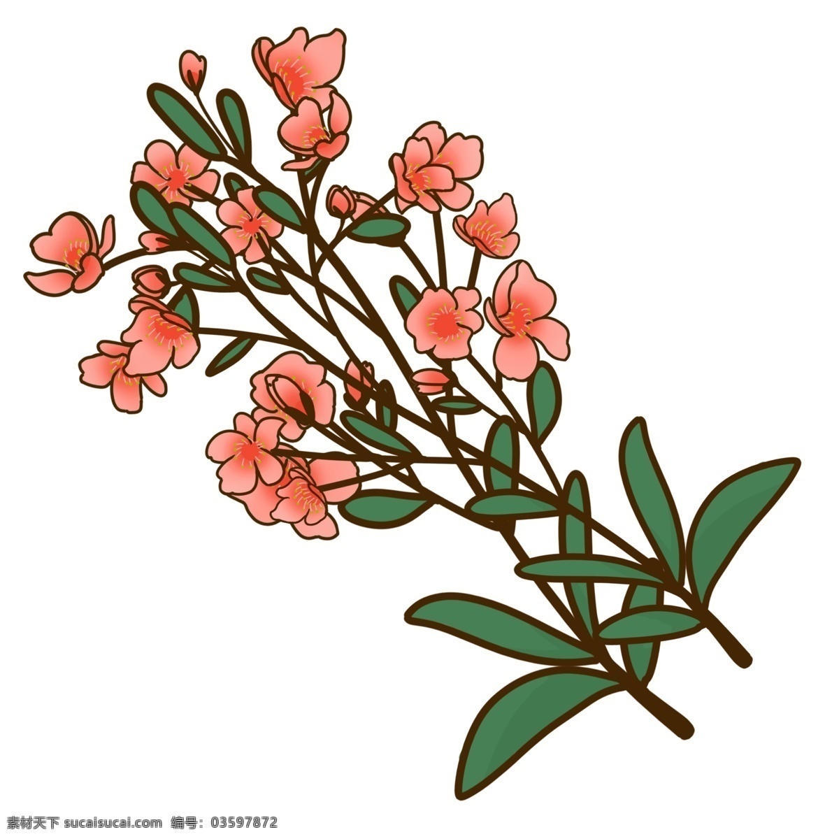 漂亮 束 鲜花 插画 商用 花枝 绿叶 花朵 分叉 花瓣