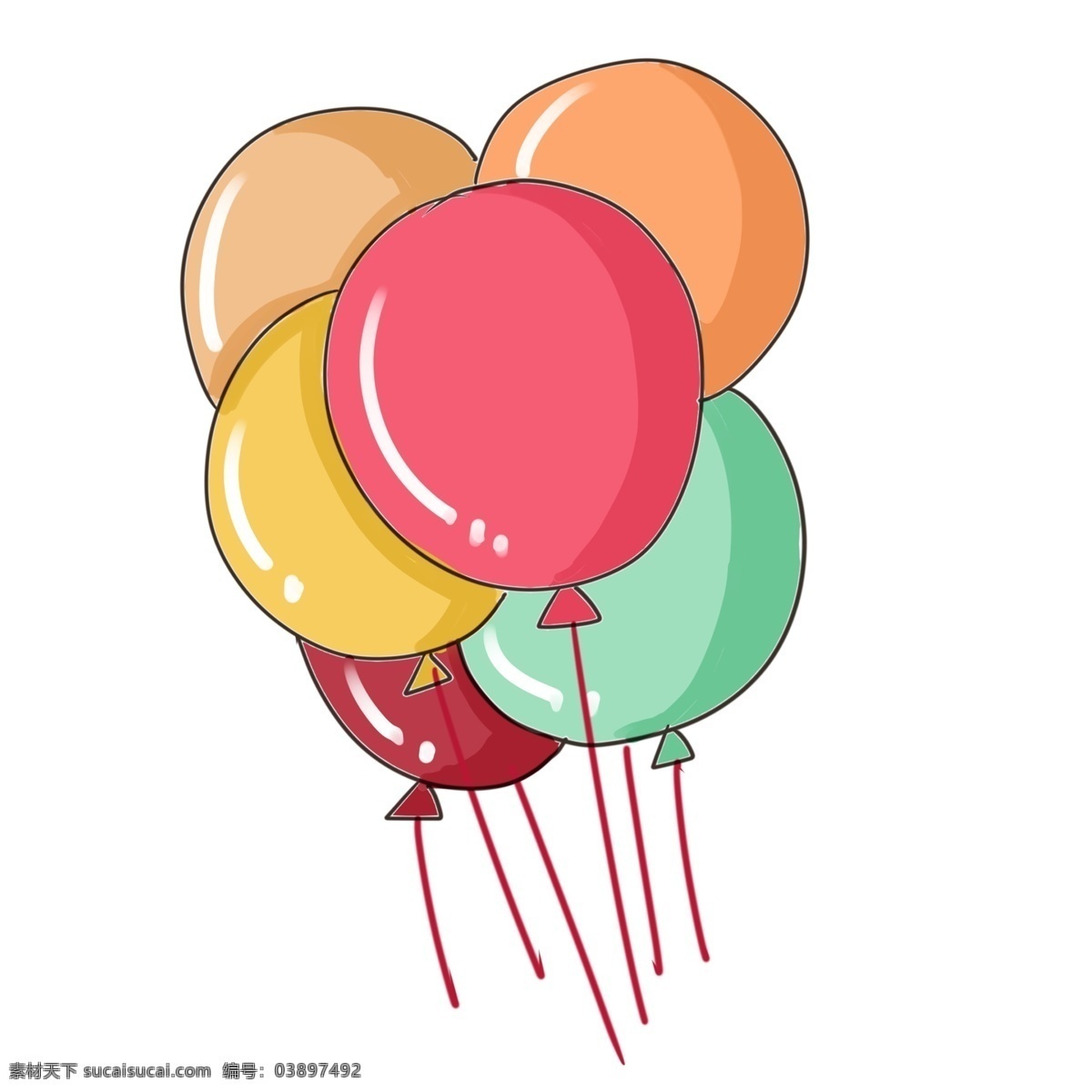 彩色 喜庆 气球 卡通 透明 手绘 猪年 免抠元素 喜庆气球