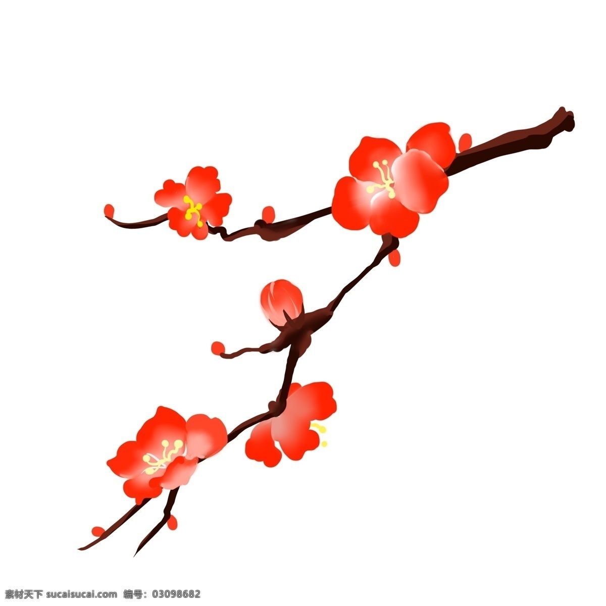 梅花 花朵 树枝 矢量 插画 红色 梅朵 大花 小花朵 冬天 鲜花 植物 卡通 手绘图 中国艺术 中国风 绘画