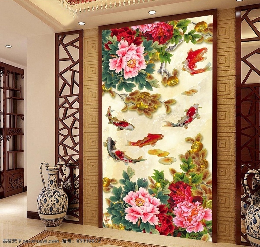 彩 雕 玉兰 牡丹花 大理石 玄关 中式玄关 古典玄关 3d玄关 立体玄关 玉雕玄关 时尚玄关 过道玄关 背景墙 中式屏风 隔断墙 装饰画 玄关画 移门图 墙画 壁画 文化艺术 绘画书法