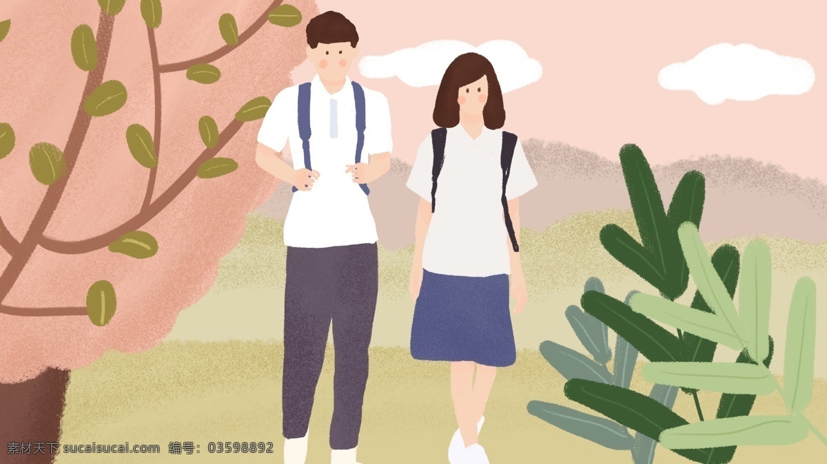 青春 校园 恋爱 校服 小 清新 原创 手绘 插画 配 图 小清新 插画配图