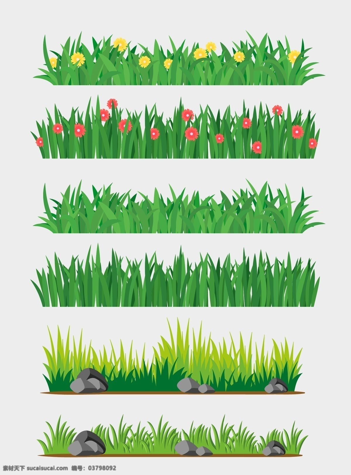 精美 卡通 绿地 花朵 立春 元素 草 草地 春天元素 精致 绿草地 绿色