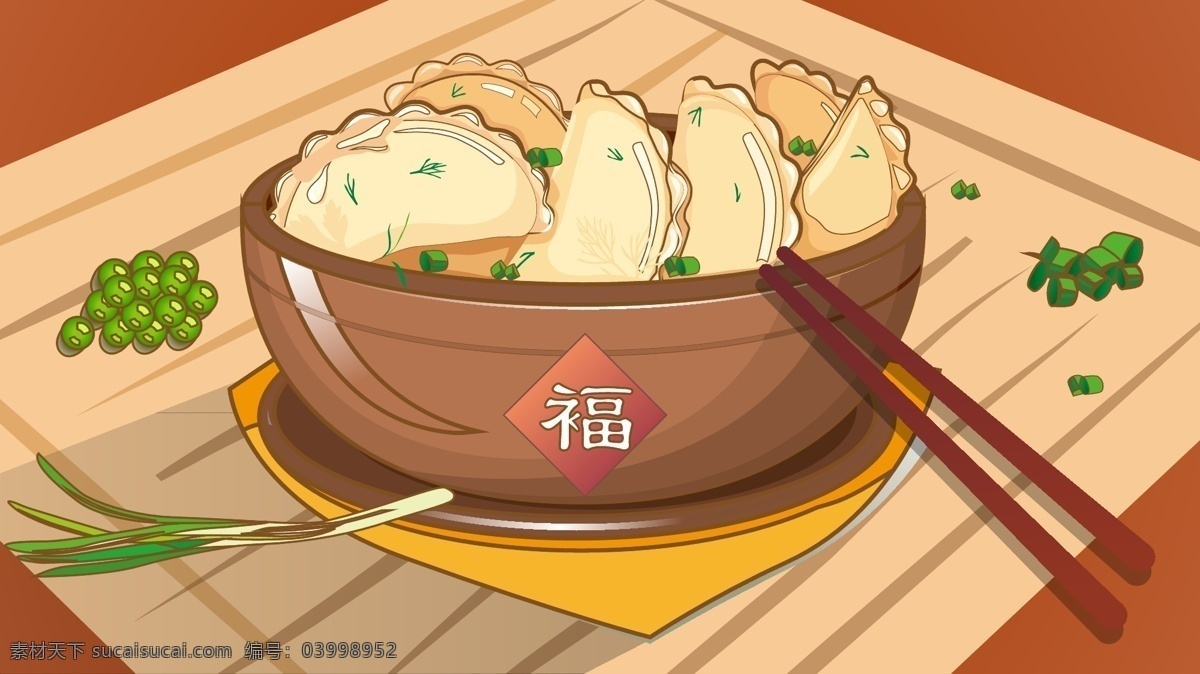 美食 矢量 卡通 插画 饺子 餐桌 线描风
