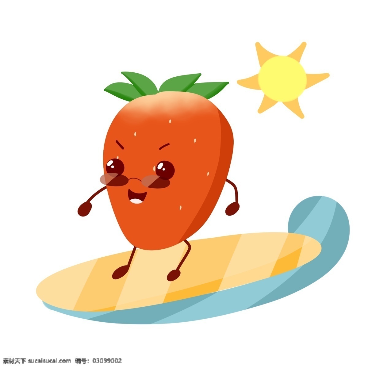 可爱 草莓 小 表情 夏天 小表情 冲浪 滑板 太阳