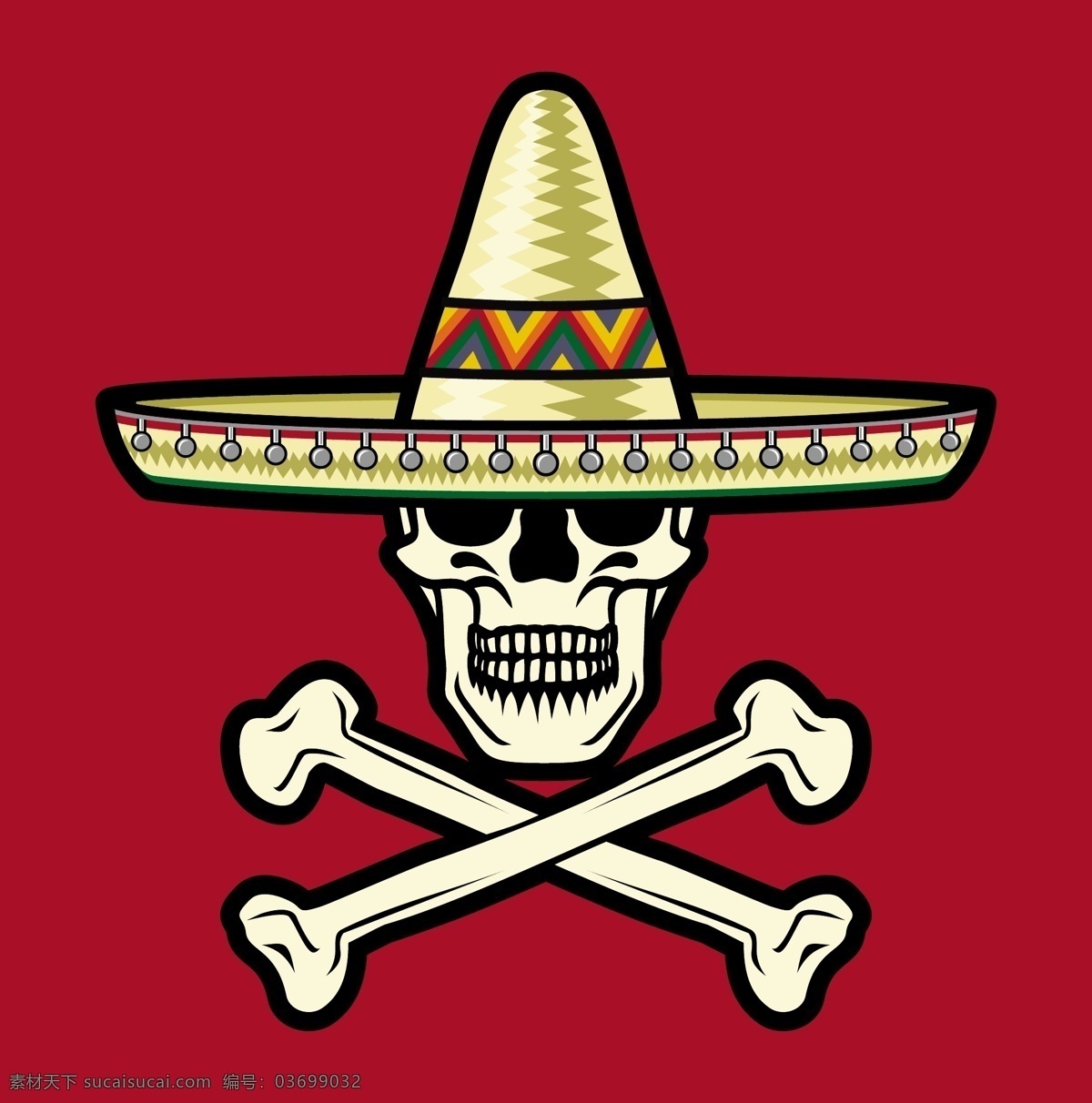 戴帽子的骷髅 帽子 骷髅 墨西哥 墨西哥国旗 矢量图案 边框底纹 背景图案 生活百科 矢量素材 棕色