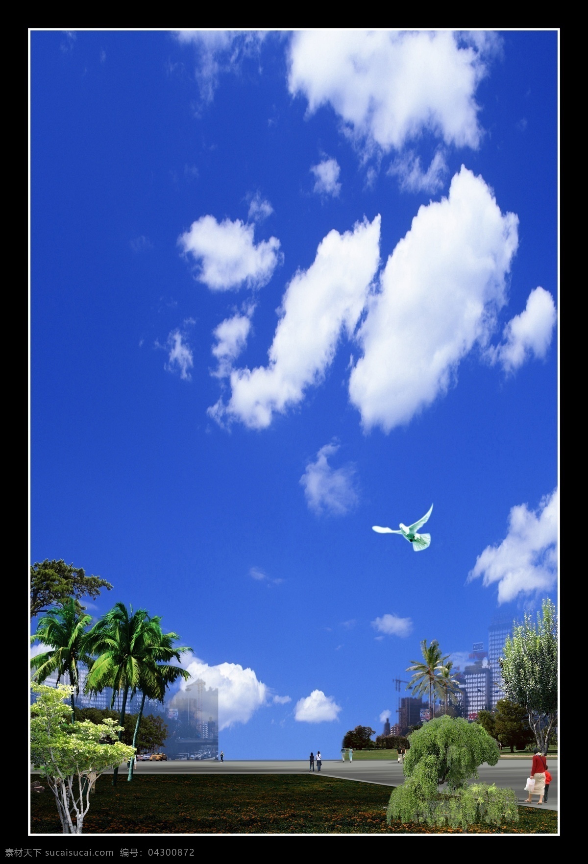 风景 绿树 鸽子 白鸽 蓝天白云 白云 蓝天 树 自然风景 分层 源文件