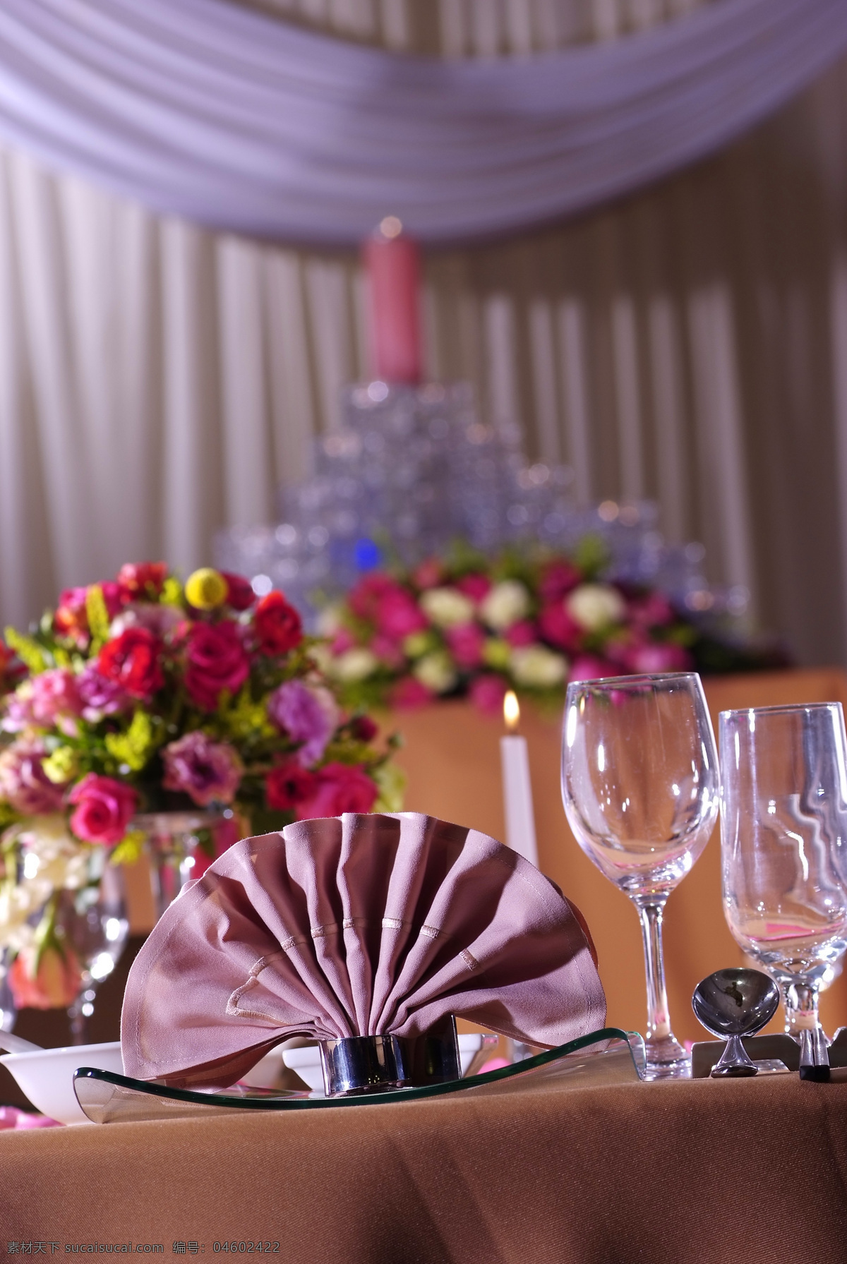桌面布置 酒店摄影 酒杯 婚庆布置 餐巾 文化艺术 摄影图库