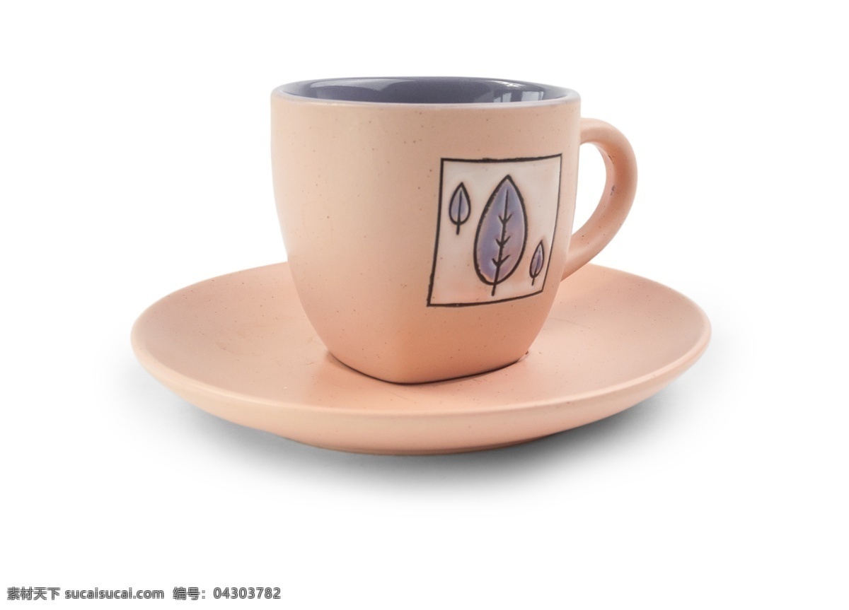 简单 款式 陶瓷 杯 具 源文件 肉粉色 紫色 树叶 圆形 装饰图案