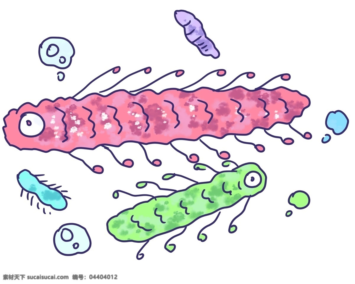 毛虫 病毒 卡通 插画 绿色毛虫 毛虫病毒 细菌 卡通病毒插画 生物病毒 红色 卡通细菌插画