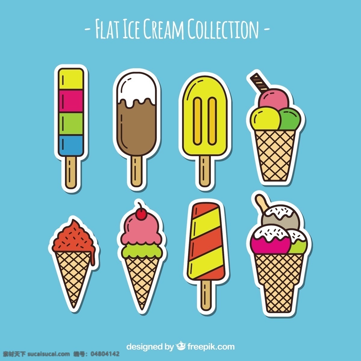 包装 装饰 冰淇淋 贴纸 采购产品食品 夏天 颜色 平坦 冰 甜 平坦的设计 甜点 奶油 吃 季节 锥 美味 味道 有色