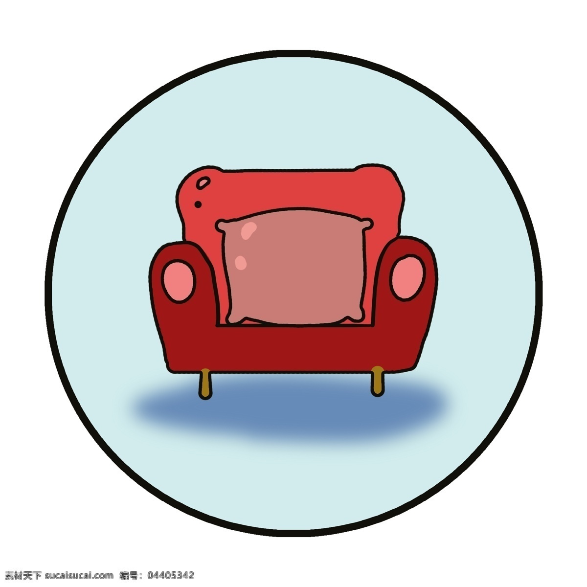家具 沙发 红色 单人 手绘 免抠
