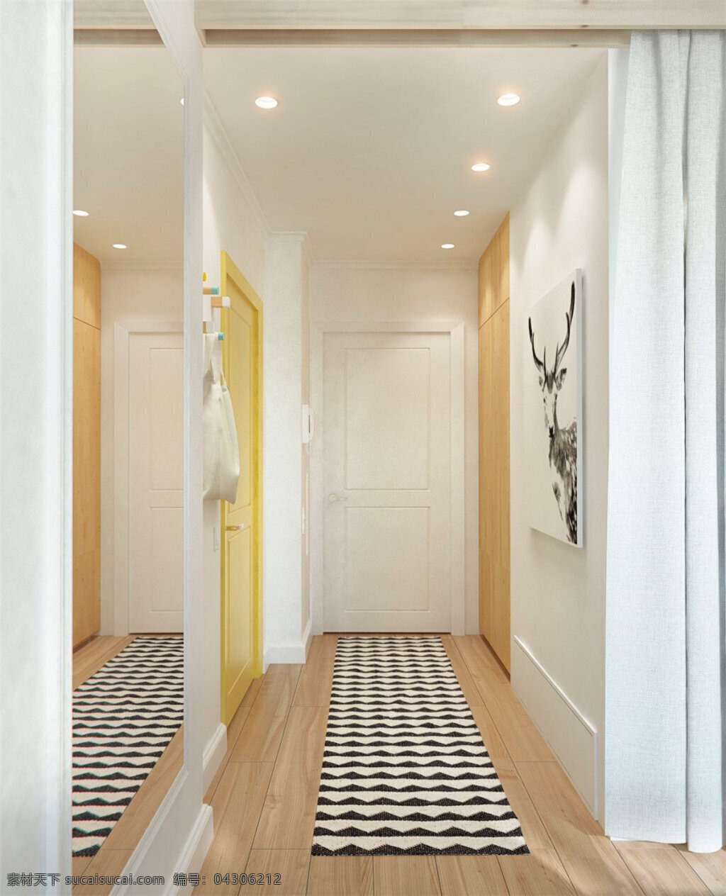 现代 时尚 客厅 走廊 黑白 波浪 地毯 室内装修 图 波浪地毯 客厅装修 木地板 浅色背景墙