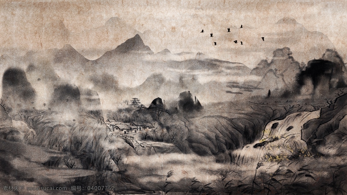 唯美 复古 中国 水墨画 风景画 水墨 插画 壁纸 手机配图 中国水墨
