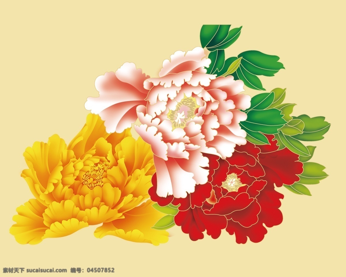 牡丹花 红色 花蕊 花藤 绿叶 盛开 紫色 装饰素材 无框画