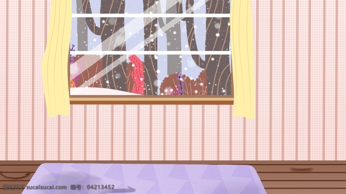 冬季 温馨 墙壁 上 窗户 背景 卧室 客厅 窗外雪景 插画背景 地面