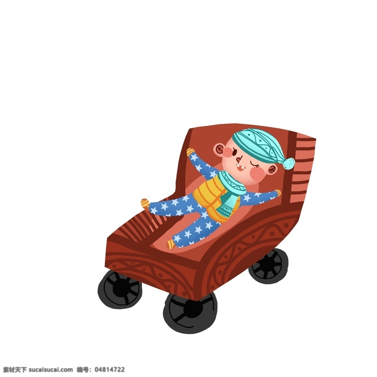 卡通 躺 椅子 上 小 婴儿 商用 元素 插画 小孩 psd素材 手绘