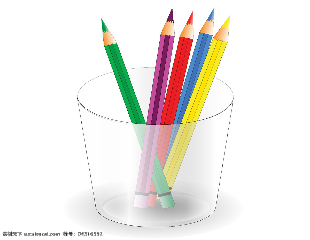 矢量 彩色 铅笔 元素 彩色铅笔 画画 ai元素 免扣元素 白色透明笔筒