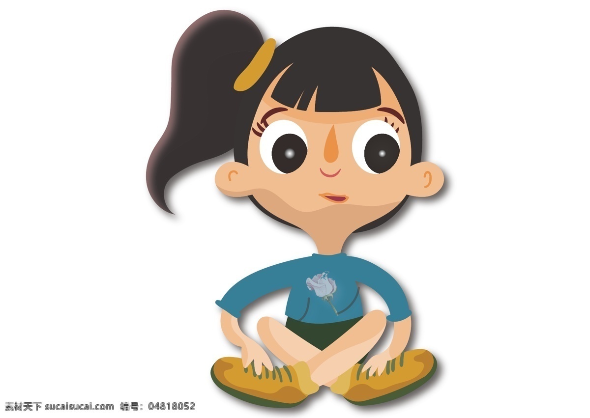 可爱 日 系 风格 小女孩 卡通 日系 快乐 小孩 女孩 大眼睛 人物 学生 学习 坐着 思考 校园 注视