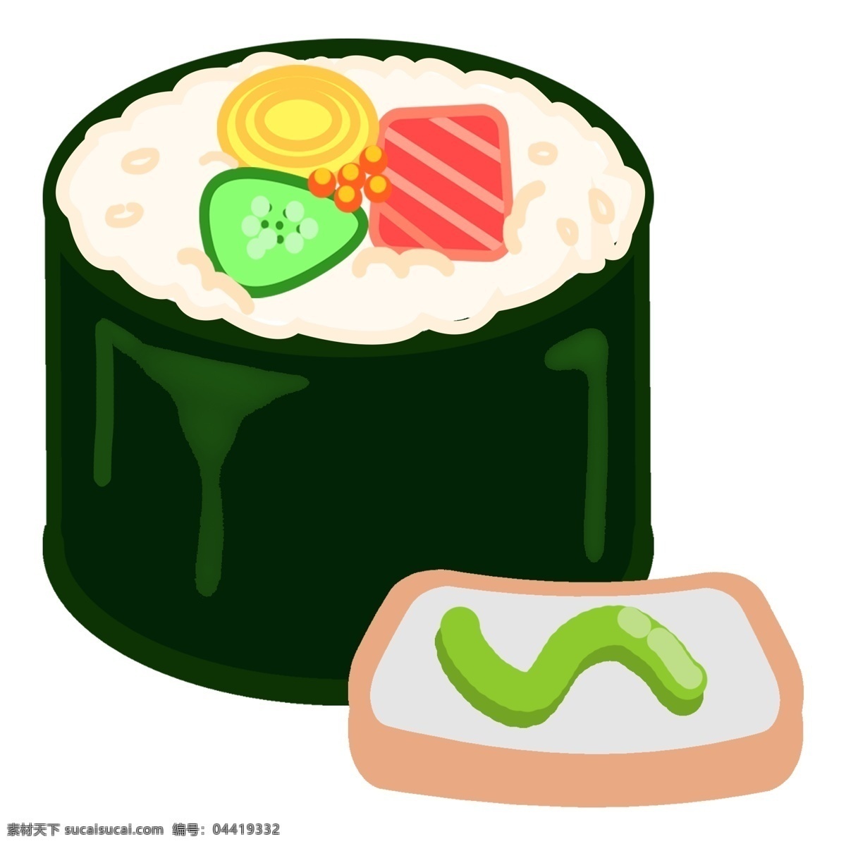 日本料理 寿司 插画 日本寿司 日式寿司 美味寿司食物 海苔寿司插画 三文鱼