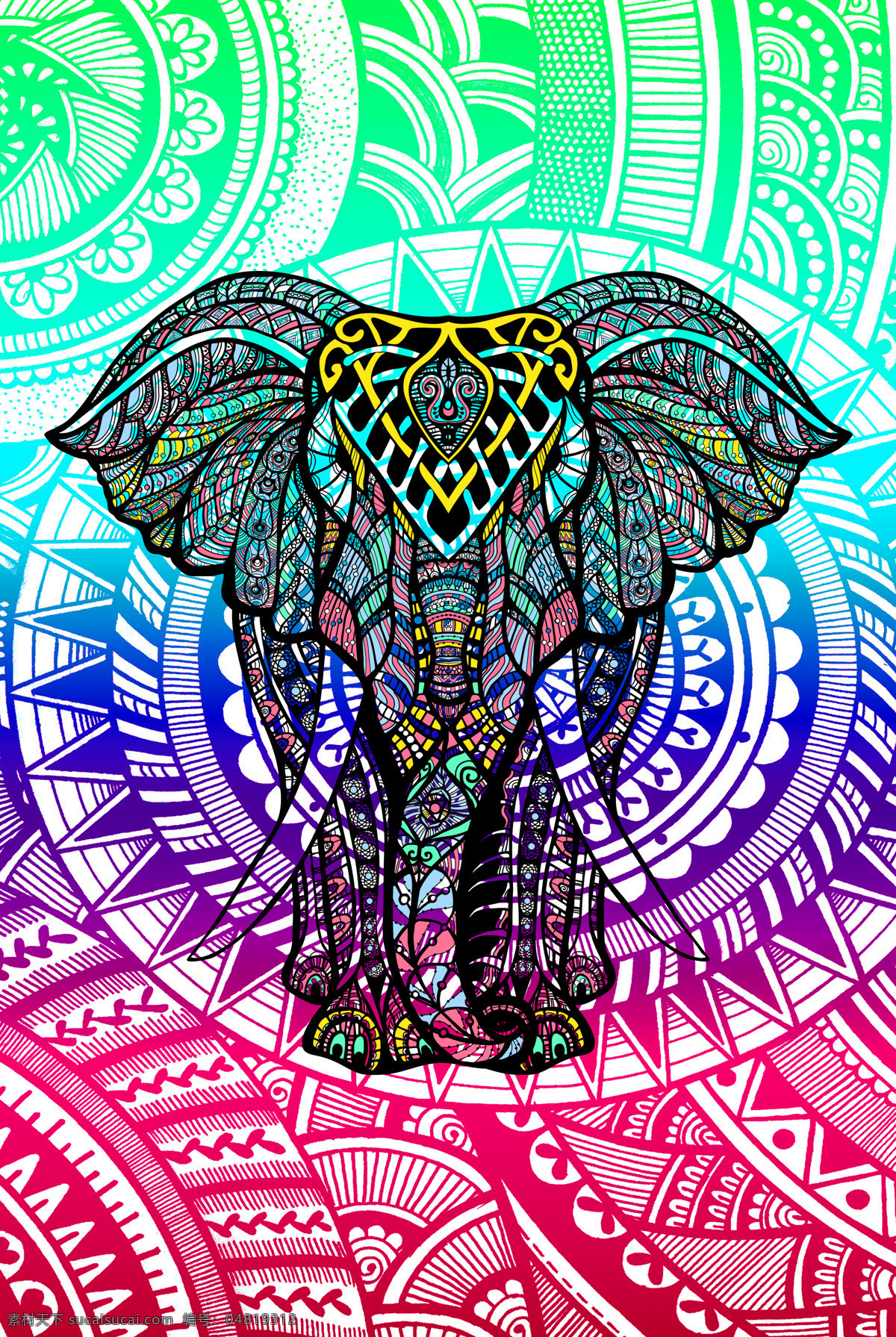 抽象 宗教 花纹 大象 背景 大象花纹 文化艺术
