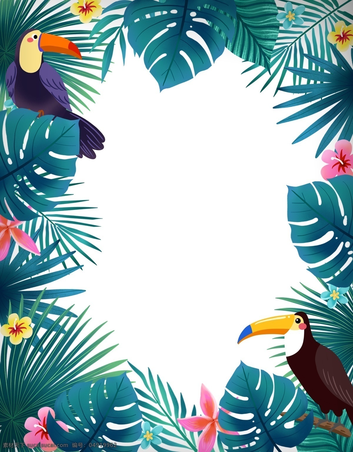 大 嘴 鸟 热带 植物 边框 夏季 夏天 春夏 花朵 度假 叶子 大嘴鸟 鹦鹉 热带雨林 巴西 绿色 丛林