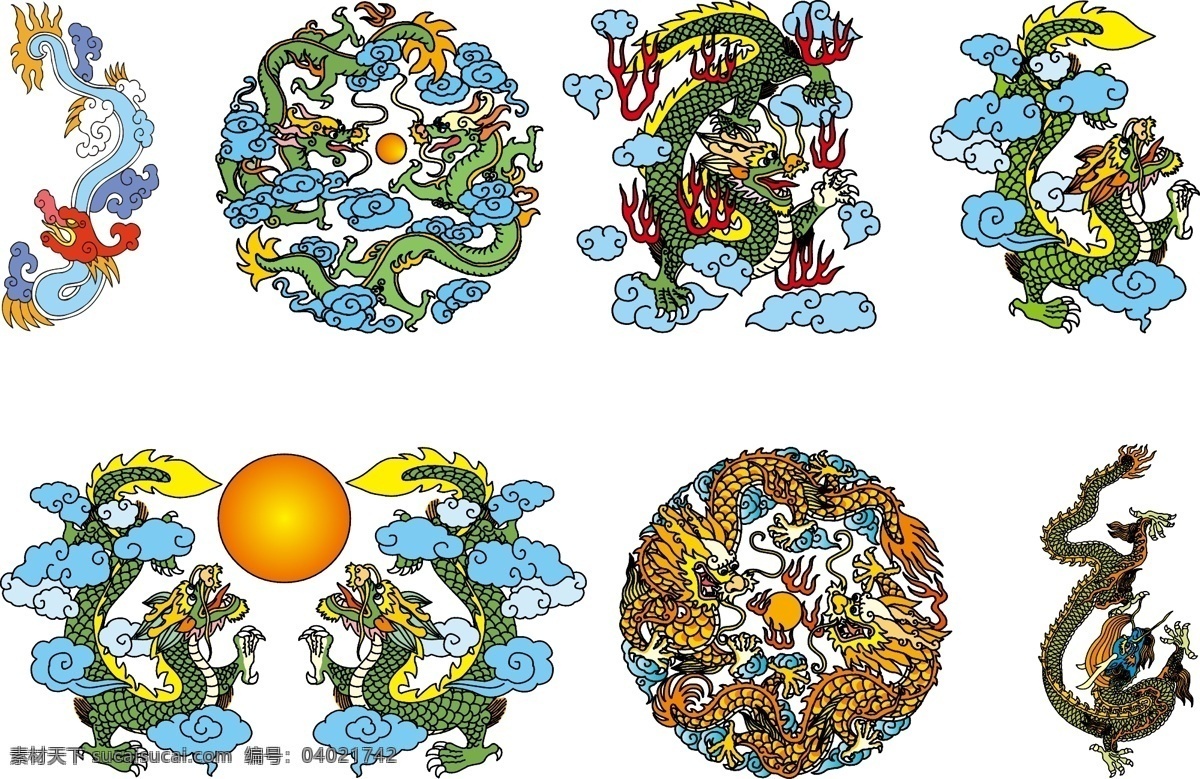 中国 古典 龙 传统 吉祥图案 色彩斑斓 矢量素材 图腾 中国风 中国龙 各式龙 龙的集合 矢量图 其他矢量图