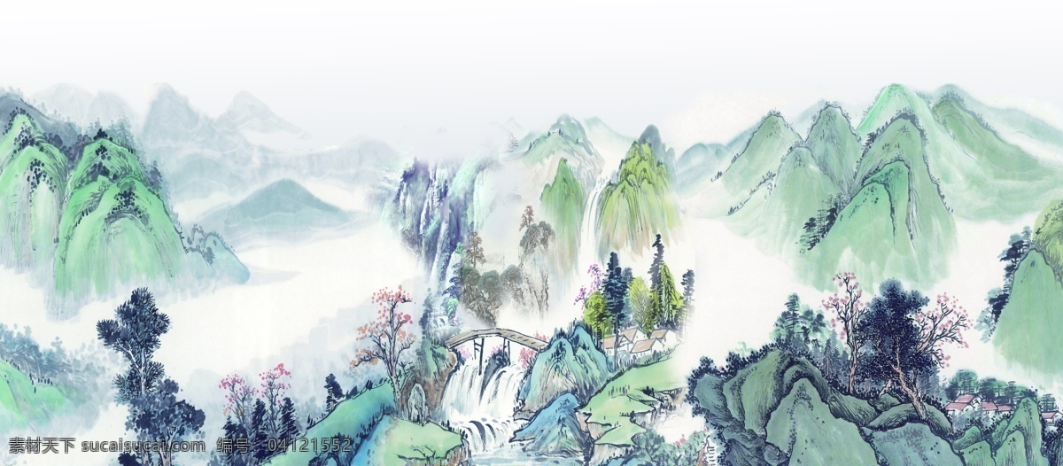 山水国画 古画 画 山水 山 小桥流水 桥 水墨画 国画 树木 树 字画 绘画书法 文化艺术