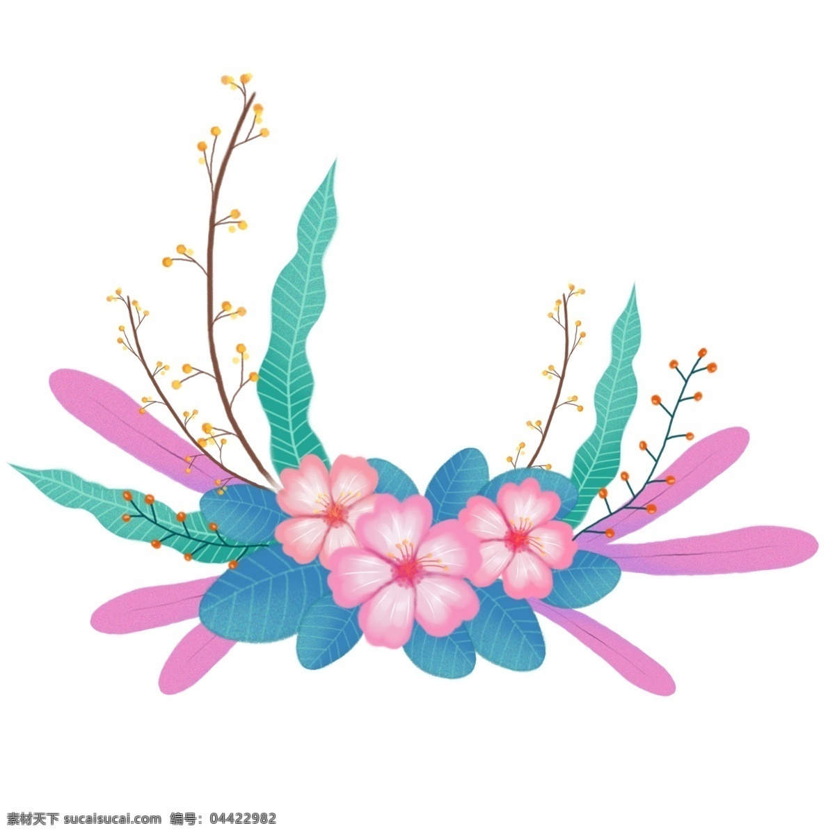 可爱 手绘 植物 花草 装饰 清新 卡通 花朵 插画 粉色