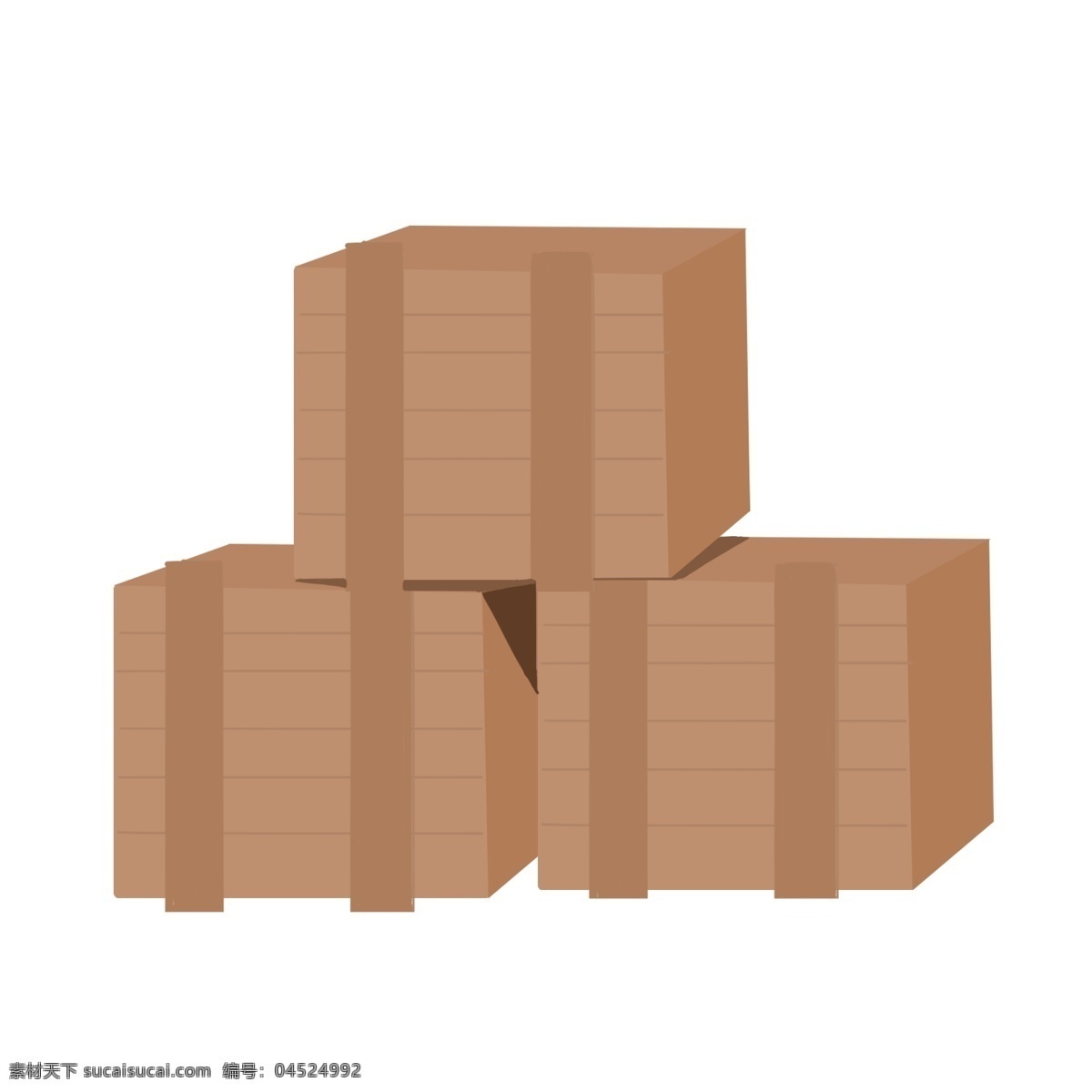 卡通 三个 木 箱子 插画 手绘 创意 木箱子