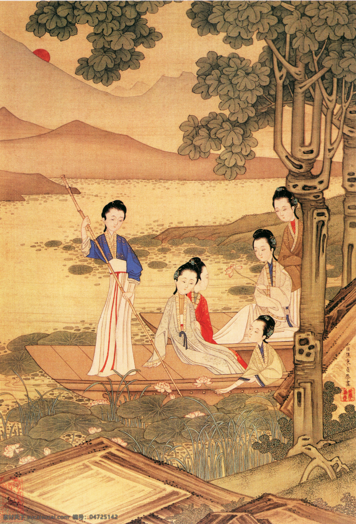 仕女图b 人物画 中国 古画 中国古画 设计素材 人物名画 古典藏画 书画美术 黄色