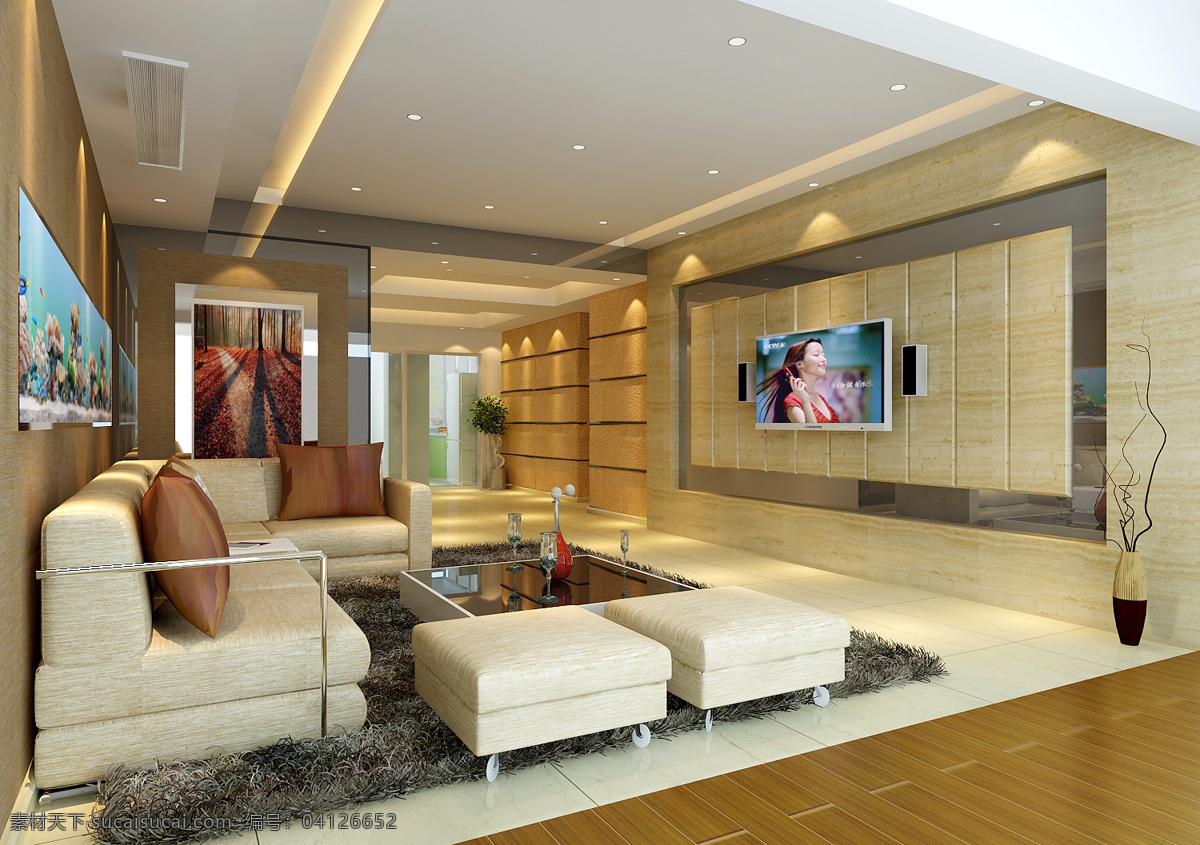 温馨 客厅 模型 3d模型 电视机 沙发茶几 客厅修饰 max 灰色