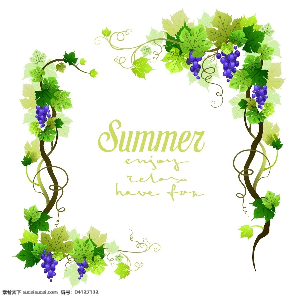 夏季 葡萄藤 边框 葡萄 彩绘 矢量图 格式 矢量 高清图片