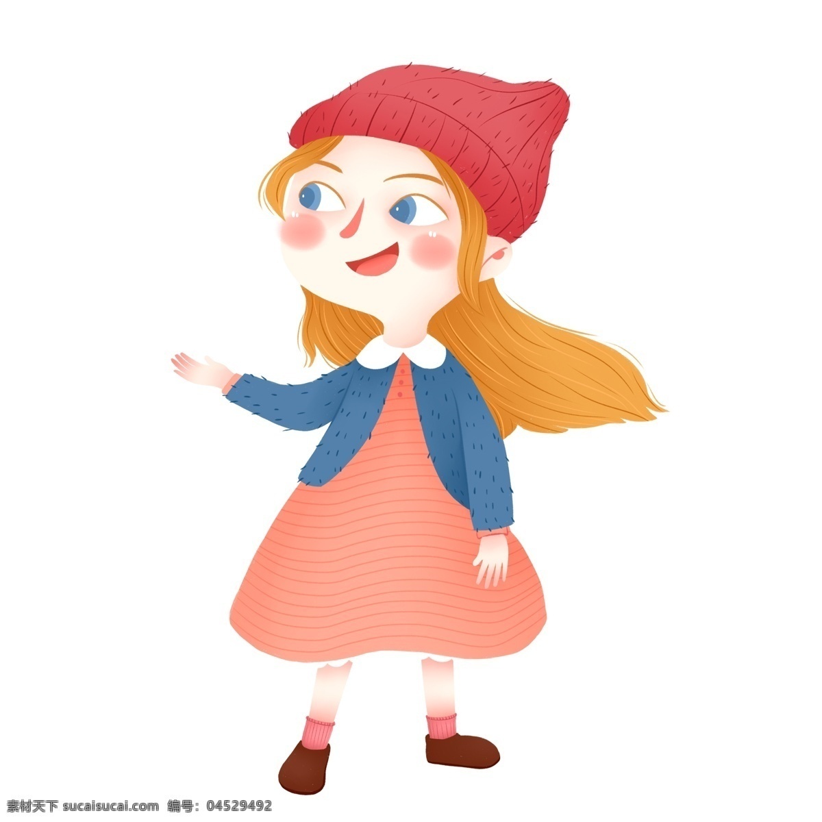 手绘 卡通 带 红帽子 女孩 原创 元素 童话 可爱 设计元素 小红帽 黄头发 原创元素
