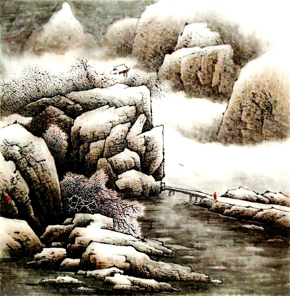 古人 国画艺术 花木 绘画 绘画书法 山峰 山岭 山水 山水画 设计素材 模板下载 中国画 水墨画 现代国画 雪山 雪天 雪景 江流 雪林 云雾 亭子 行人 小木桥 书法 印章 国画集16 文化艺术 装饰素材 雕刻 图案