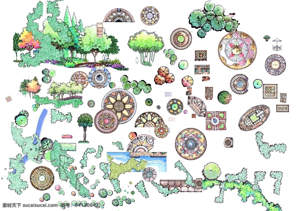 手绘 平面 植物 3d素材 psd图层 分层素材 园林景观 手绘平面植物 psd源文件