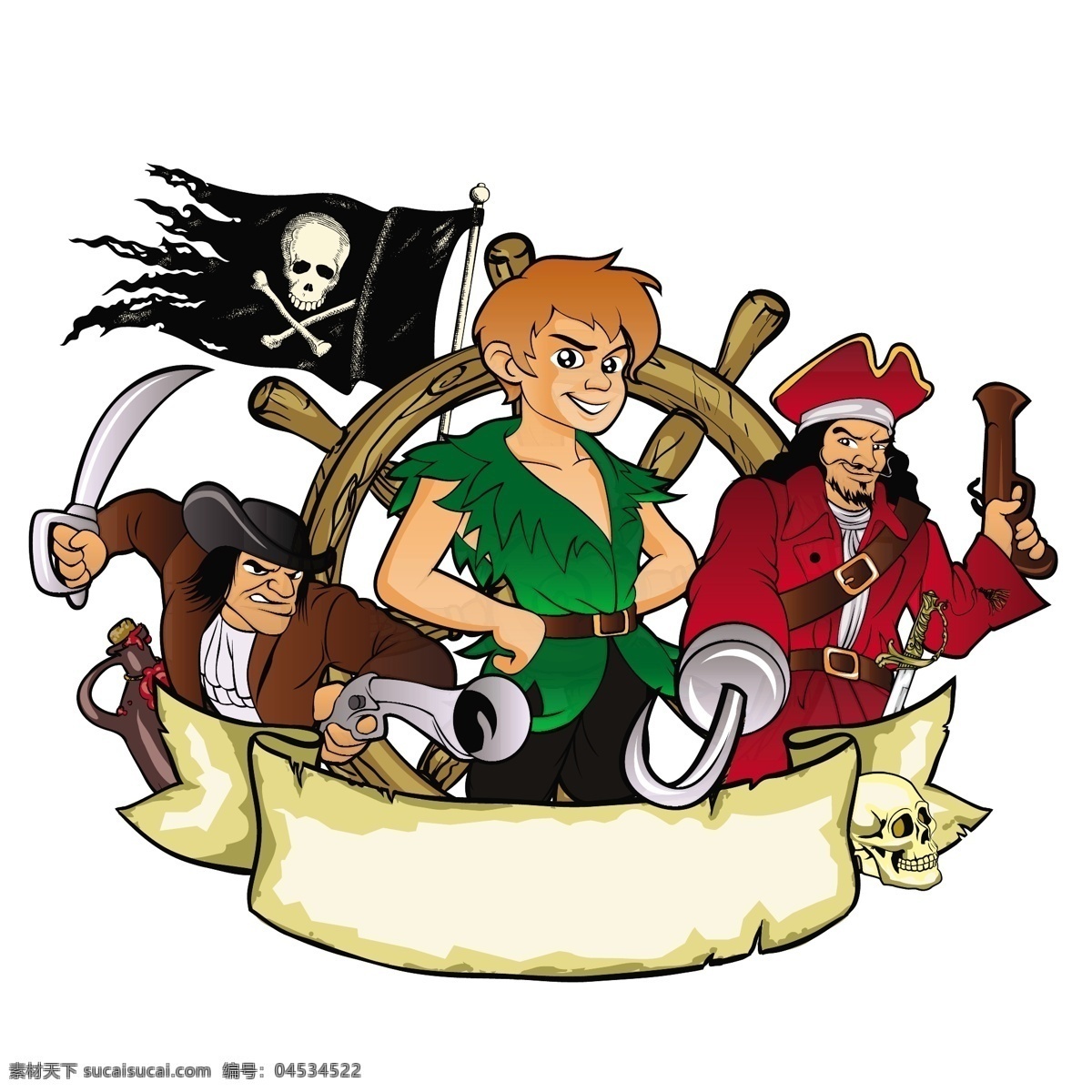 卡通 海盗 徽标设计 丝带 骷髅旗 卡通海盗 卡通徽标 标志设计 logo设计 商标设计 卡通插画 卡通漫画 标志图标 矢量素材