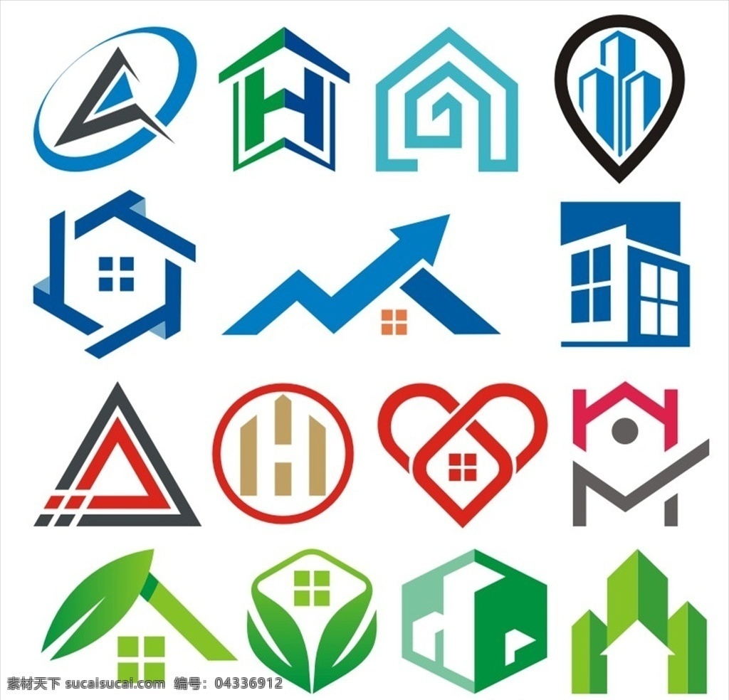 标志模板 企业标志 地产标志 建筑标志 几何图形标志 心形标志 房屋标志 标志图标 企业 logo 标志