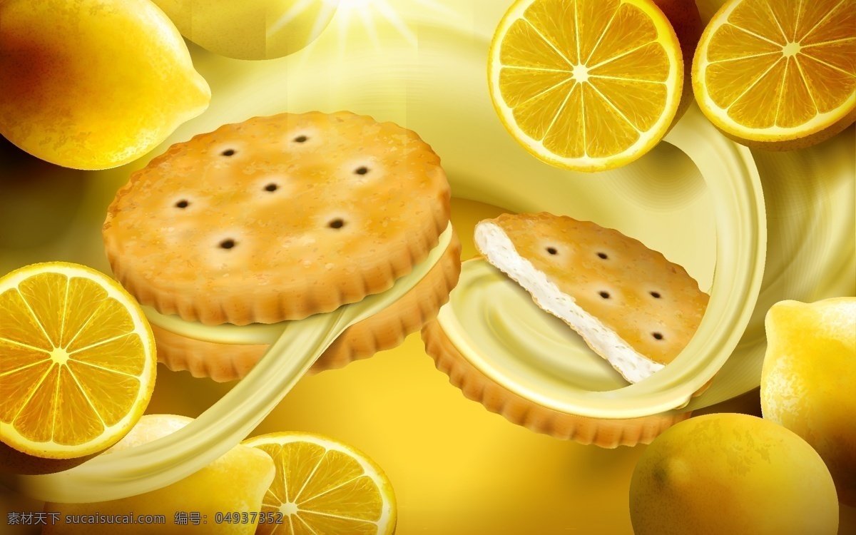 香 浓 美味 柠檬 夹心 饼干 插画 香浓 水果