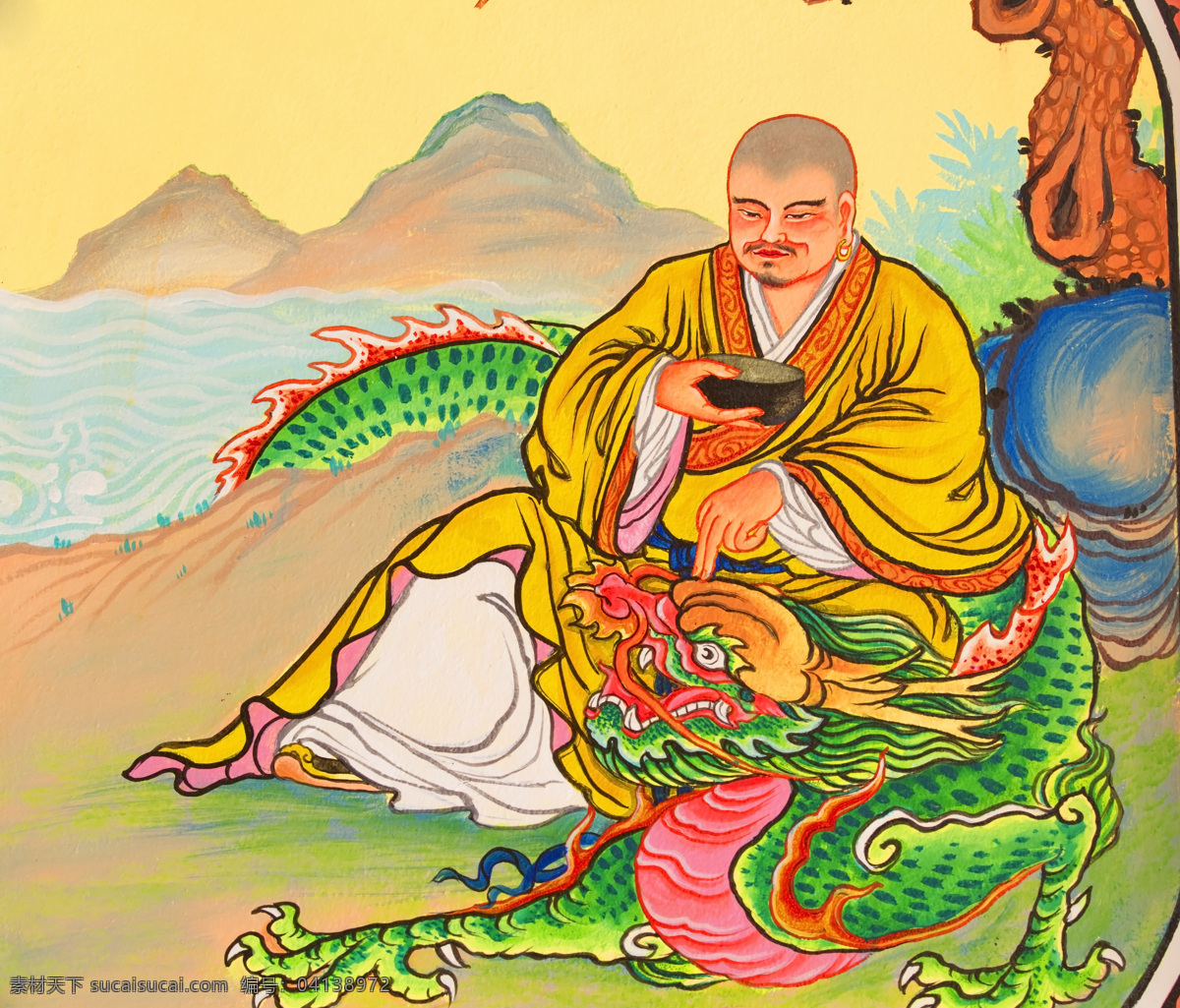 中国佛教壁画 文化 艺术 佛教 佛祖 菩萨 壁画 中国风 祥云 青龙 宗教信仰 文化艺术 黄色