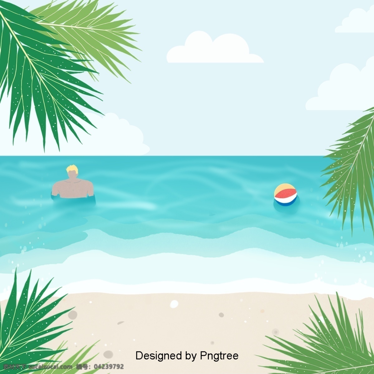 卡通 手绘 沙滩 简单 风格 海洋 派对 海滩 假日 创意 图形 画报 旅游