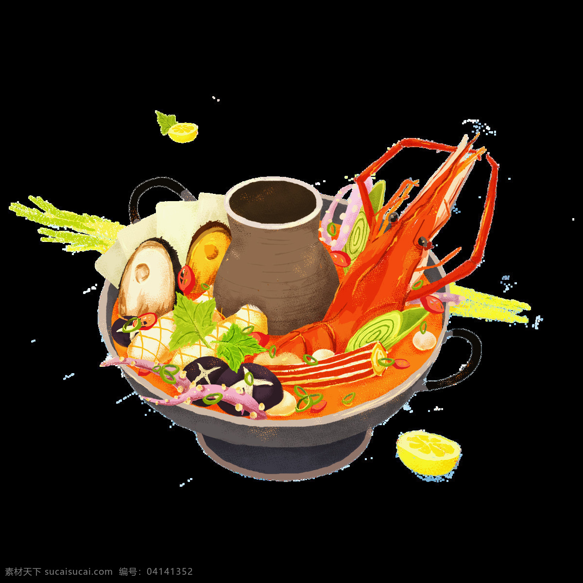 美味 海鲜 食物 元素 抠 图 背景 视频 模板 分层 海鲜砂锅 蔬菜